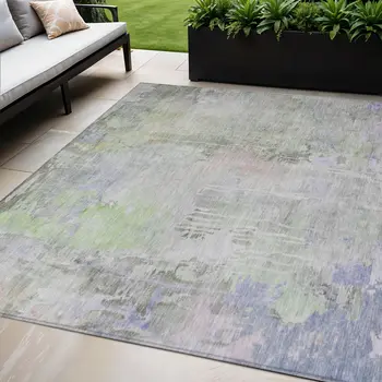 5' X 8' Artichoke Green Abstract Washable Indoor Outdoor Area Rug