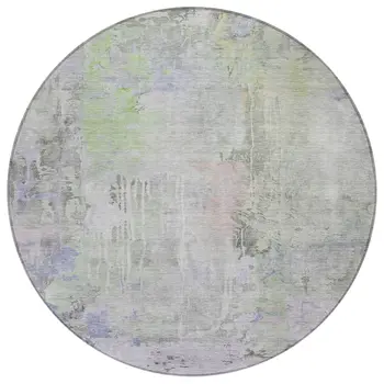 8' Artichoke Green Round Abstract Washable Indoor Outdoor Area Rug