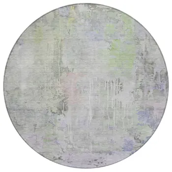 8' Artichoke Green Round Abstract Washable Indoor Outdoor Area Rug