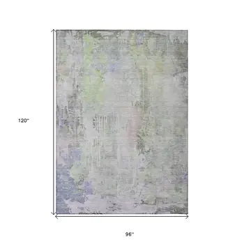 8' X 10' Artichoke Green Abstract Washable Indoor Outdoor Area Rug