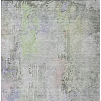 9' X 12' Artichoke Green Abstract Washable Indoor Outdoor Area Rug