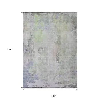 9' X 12' Artichoke Green Abstract Washable Indoor Outdoor Area Rug