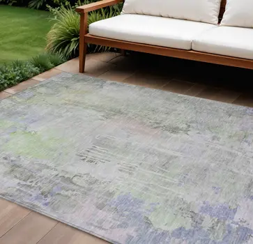 10' X 14' Artichoke Green Abstract Washable Indoor Outdoor Area Rug