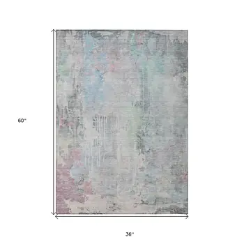 3' X 5' Blue Abstract Washable Indoor Outdoor Area Rug