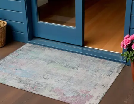 3' X 5' Blue Abstract Washable Indoor Outdoor Area Rug