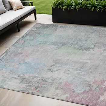 5' X 8' Blue Abstract Washable Indoor Outdoor Area Rug