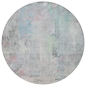 8' Blue Round Abstract Washable Indoor Outdoor Area Rug