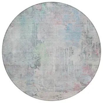 8' Blue Round Abstract Washable Indoor Outdoor Area Rug