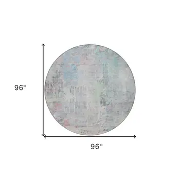8' Blue Round Abstract Washable Indoor Outdoor Area Rug