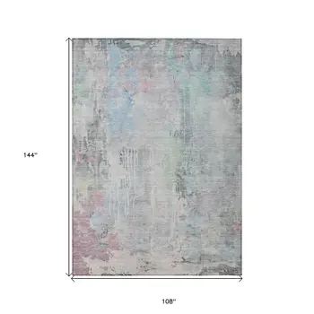 9' X 12' Blue Abstract Washable Indoor Outdoor Area Rug