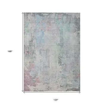 10' X 14' Blue Abstract Washable Indoor Outdoor Area Rug