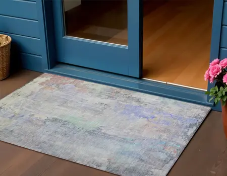3' X 5' Purple Abstract Washable Indoor Outdoor Area Rug