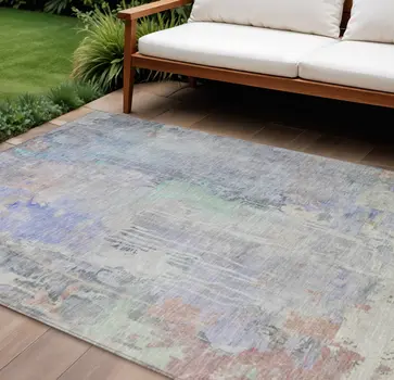 8' X 10' Purple Abstract Washable Indoor Outdoor Area Rug