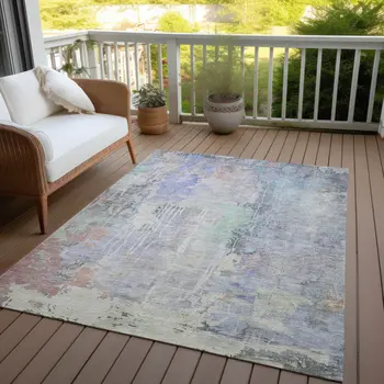 8' X 10' Purple Abstract Washable Indoor Outdoor Area Rug