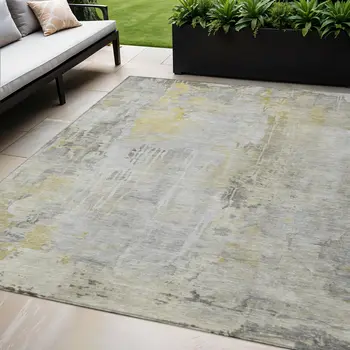 5' X 8' Silver Abstract Washable Indoor Outdoor Area Rug