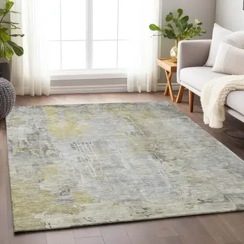 9' X 12' Silver Abstract Washable Indoor Outdoor Area Rug