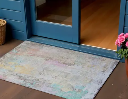 3' X 5' Taupe Abstract Washable Indoor Outdoor Area Rug