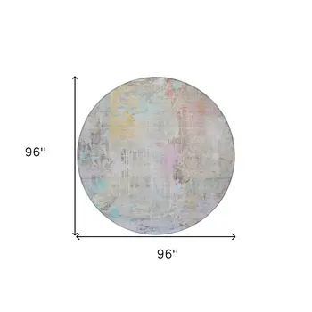 8' Taupe Round Abstract Washable Indoor Outdoor Area Rug