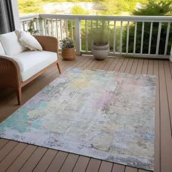 8' X 10' Taupe Abstract Washable Indoor Outdoor Area Rug