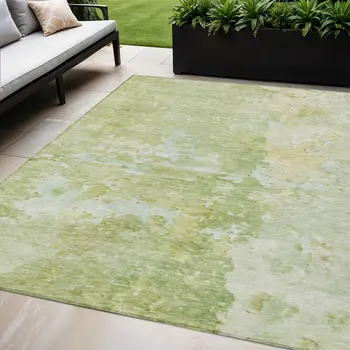 5' X 8' Artichoke Green Abstract Washable Indoor Outdoor Area Rug