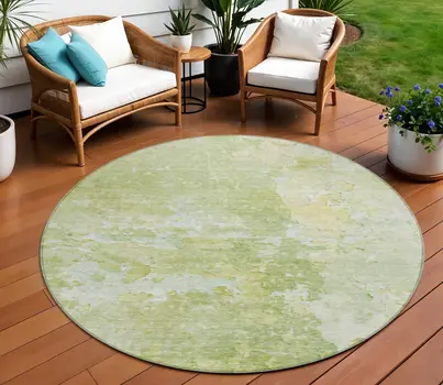 8' Artichoke Green Round Abstract Washable Indoor Outdoor Area Rug