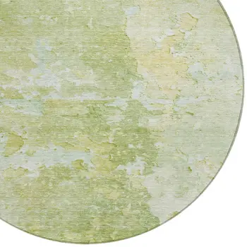 8' Artichoke Green Round Abstract Washable Indoor Outdoor Area Rug