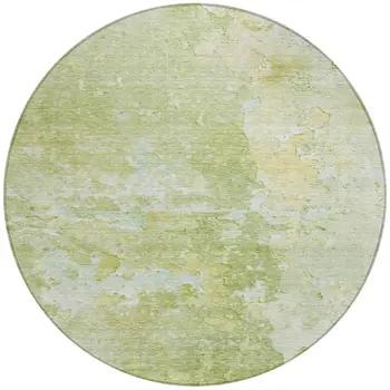 8' Artichoke Green Round Abstract Washable Indoor Outdoor Area Rug
