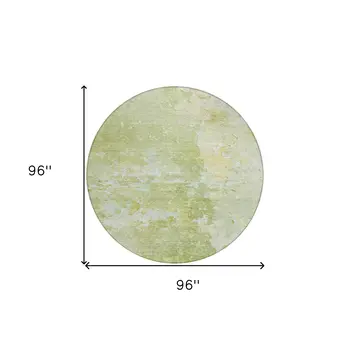 8' Artichoke Green Round Abstract Washable Indoor Outdoor Area Rug