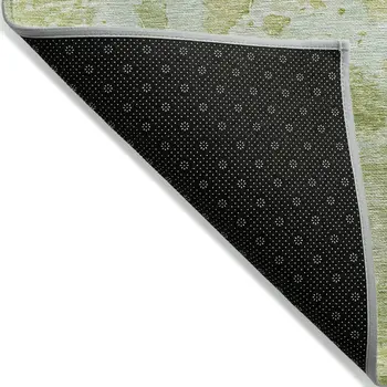 9' X 12' Artichoke Green Abstract Washable Indoor Outdoor Area Rug