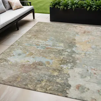 5' X 8' Brown Abstract Washable Indoor Outdoor Area Rug