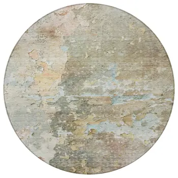 8' Brown Round Abstract Washable Indoor Outdoor Area Rug