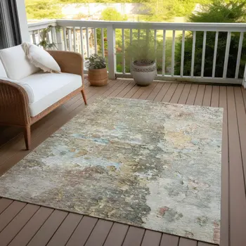 8' X 10' Brown Abstract Washable Indoor Outdoor Area Rug