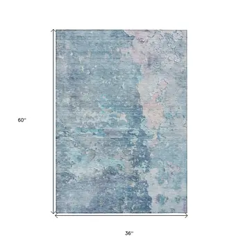 3' X 5' Blue Abstract Washable Indoor Outdoor Area Rug
