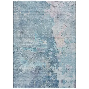 3' X 5' Blue Abstract Washable Indoor Outdoor Area Rug