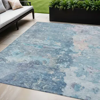 5' X 8' Blue Abstract Washable Indoor Outdoor Area Rug