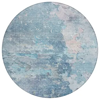 8' Blue Round Abstract Washable Indoor Outdoor Area Rug