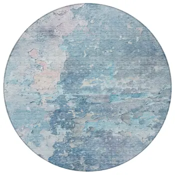 8' Blue Round Abstract Washable Indoor Outdoor Area Rug