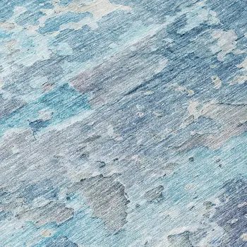 8' Blue Round Abstract Washable Indoor Outdoor Area Rug