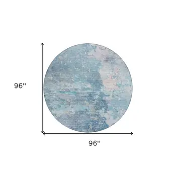 8' Blue Round Abstract Washable Indoor Outdoor Area Rug