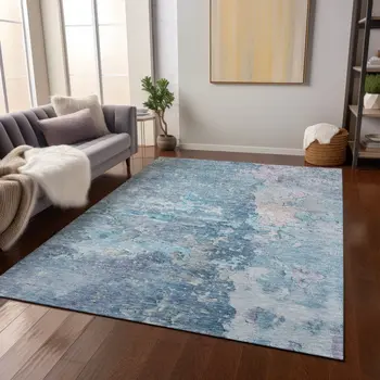 8' X 10' Blue Abstract Washable Indoor Outdoor Area Rug