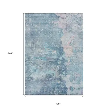 9' X 12' Blue Abstract Washable Indoor Outdoor Area Rug