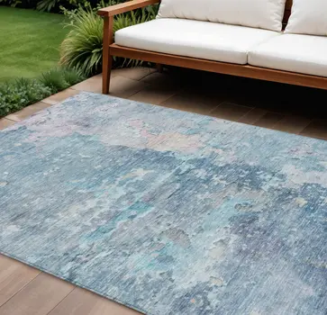 10' X 14' Blue Abstract Washable Indoor Outdoor Area Rug