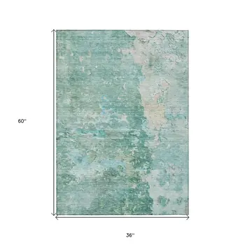 3' X 5' Emerald Abstract Washable Indoor Outdoor Area Rug