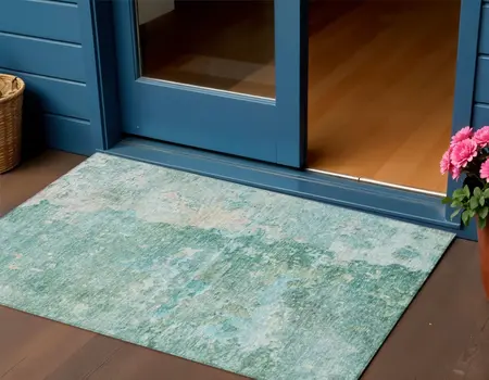 3' X 5' Emerald Abstract Washable Indoor Outdoor Area Rug