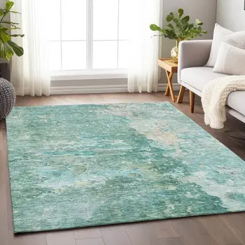 3' X 5' Emerald Abstract Washable Indoor Outdoor Area Rug