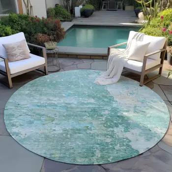 8' Emerald Round Abstract Washable Indoor Outdoor Area Rug