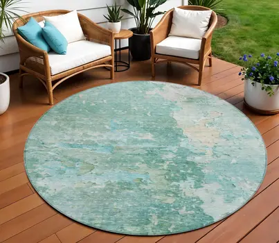 8' Emerald Round Abstract Washable Indoor Outdoor Area Rug