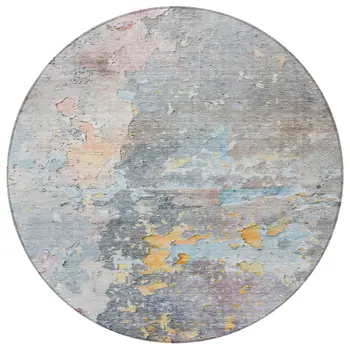 8' Granite Gray Round Abstract Washable Indoor Outdoor Area Rug