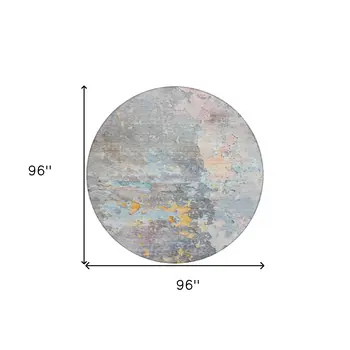 8' Granite Gray Round Abstract Washable Indoor Outdoor Area Rug