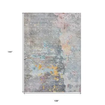 9' X 12' Granite Gray Abstract Washable Indoor Outdoor Area Rug
